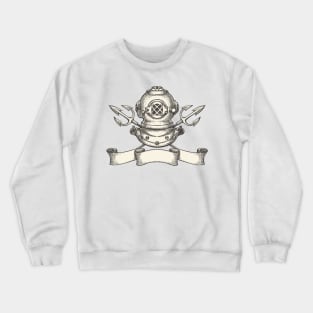 Diving helmet with tridents and ribbon Crewneck Sweatshirt